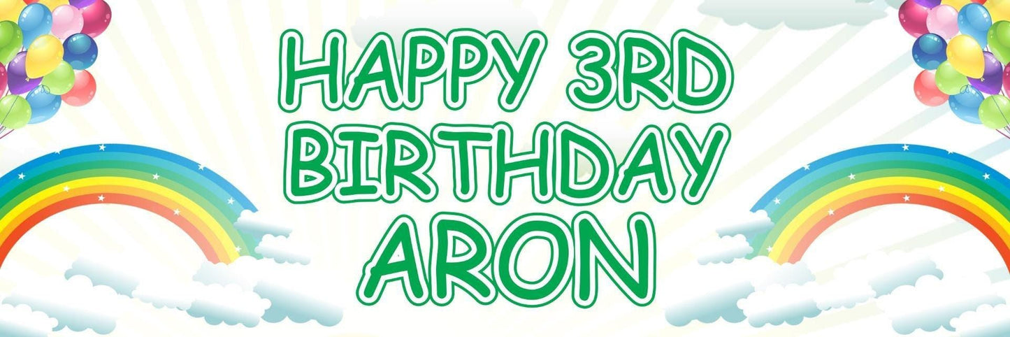 2 Personalised Rainbow Birthday Celebration Banners Rainy Day Decoration Posters