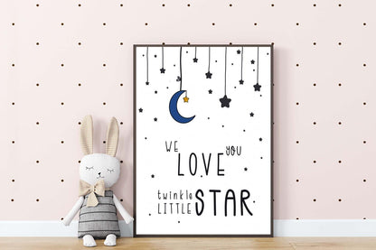 Twinkle Little Stars Kids Boho Hand Painted Effect Nursery Wall Art Print Poster
