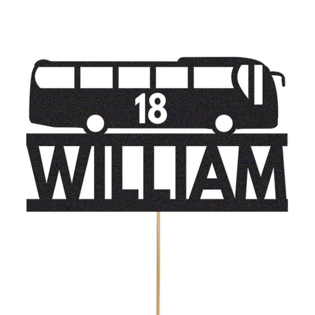 Personalised Glitter Bus Cake Topper: Custom Name & Age