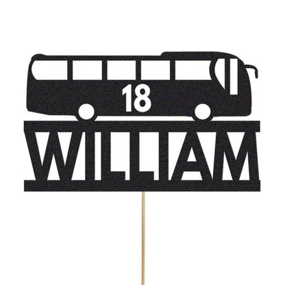 Personalised Glitter Bus Cake Topper: Custom Name & Age