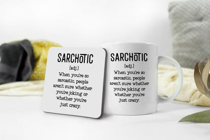 Funny 'Sarchotic' Definition Mug and Coaster Set: Sarcastic Office Gift