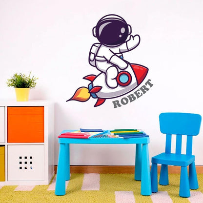 Personalised Rocket Ship With Name Wall Sticker Custom Name Decal Space Boys Bedroom Vinyl