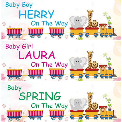 2 Personalised Baby Shower Banner Gender Reveal Party Celebration Girl Boy Announcement Posters