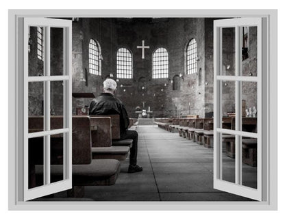 Church Window View Wall Decal, 3D Effect Vinyl Mural