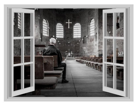 Church Window View Wall Decal, 3D Effect Vinyl Mural