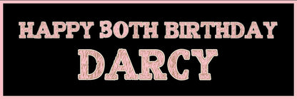 Personalised Birthday Party Banner: Rose Gold Effect, Black Theme (Set of 2)