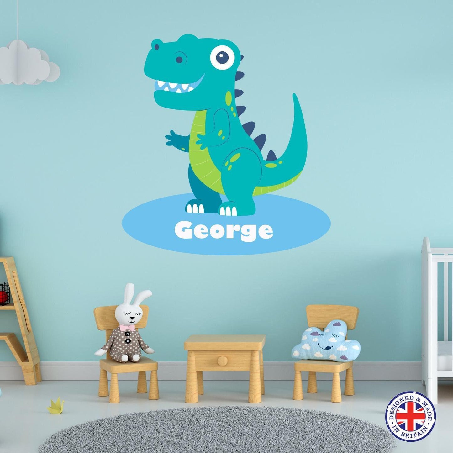 Personalised Dinosaur Wall Sticker Boys Bedroom Nursery Kids Name Vinyl T-rex