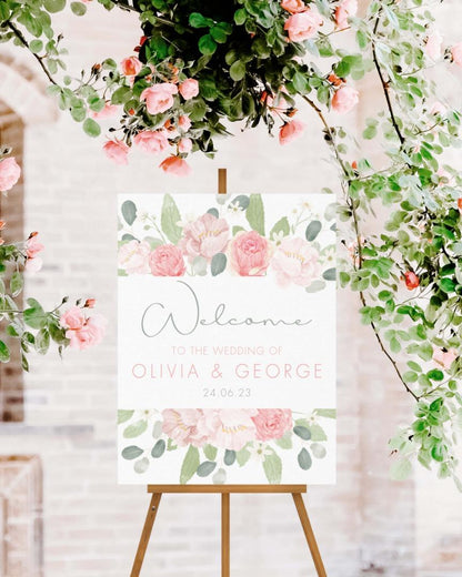 Personalised Floral Wedding Welcome Sign: A1-A4 Sizes, Custom Text