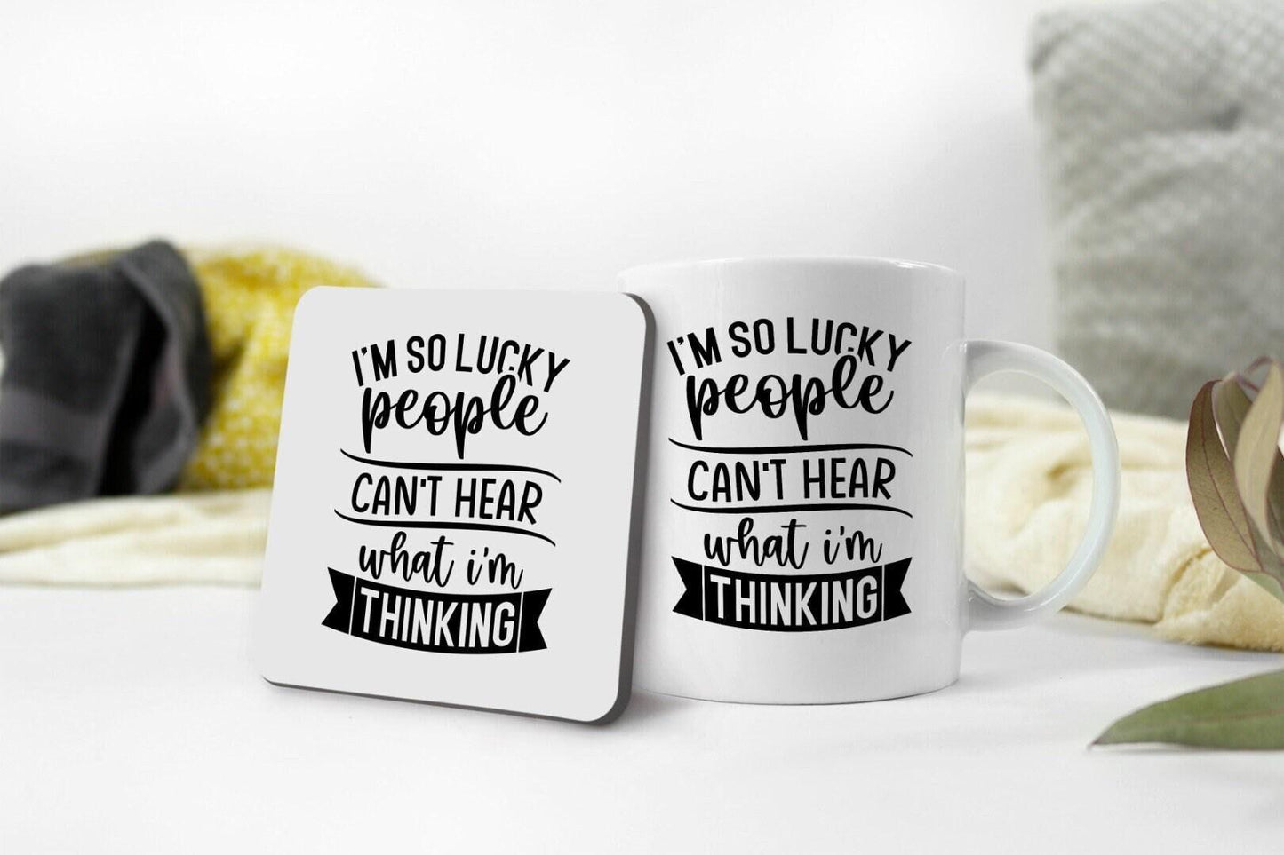 Funny Novelty Mug & Coaster Set: I'm So Lucky Office Gift