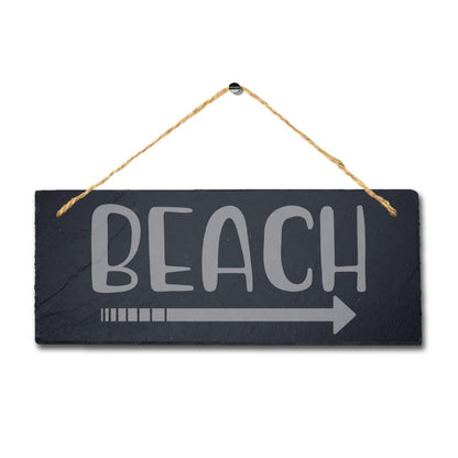 Beach With Arrow Laser Engraved Hanging Slate Ocean Beach Sea Decor Plaque Sign