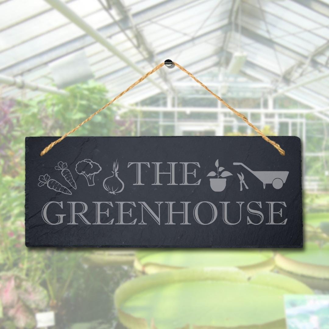 The Greenhouse Laser Engraved Hanging Slate Shed Garden Decor Plaque Sign