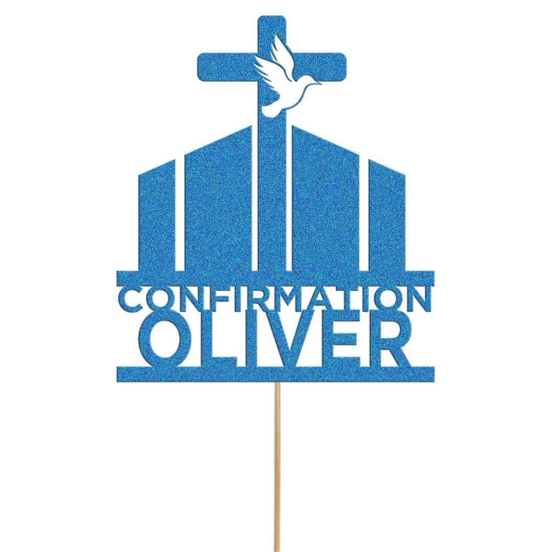 Personalised Glitter Confirmation Cake Topper: Christian Cross Decor