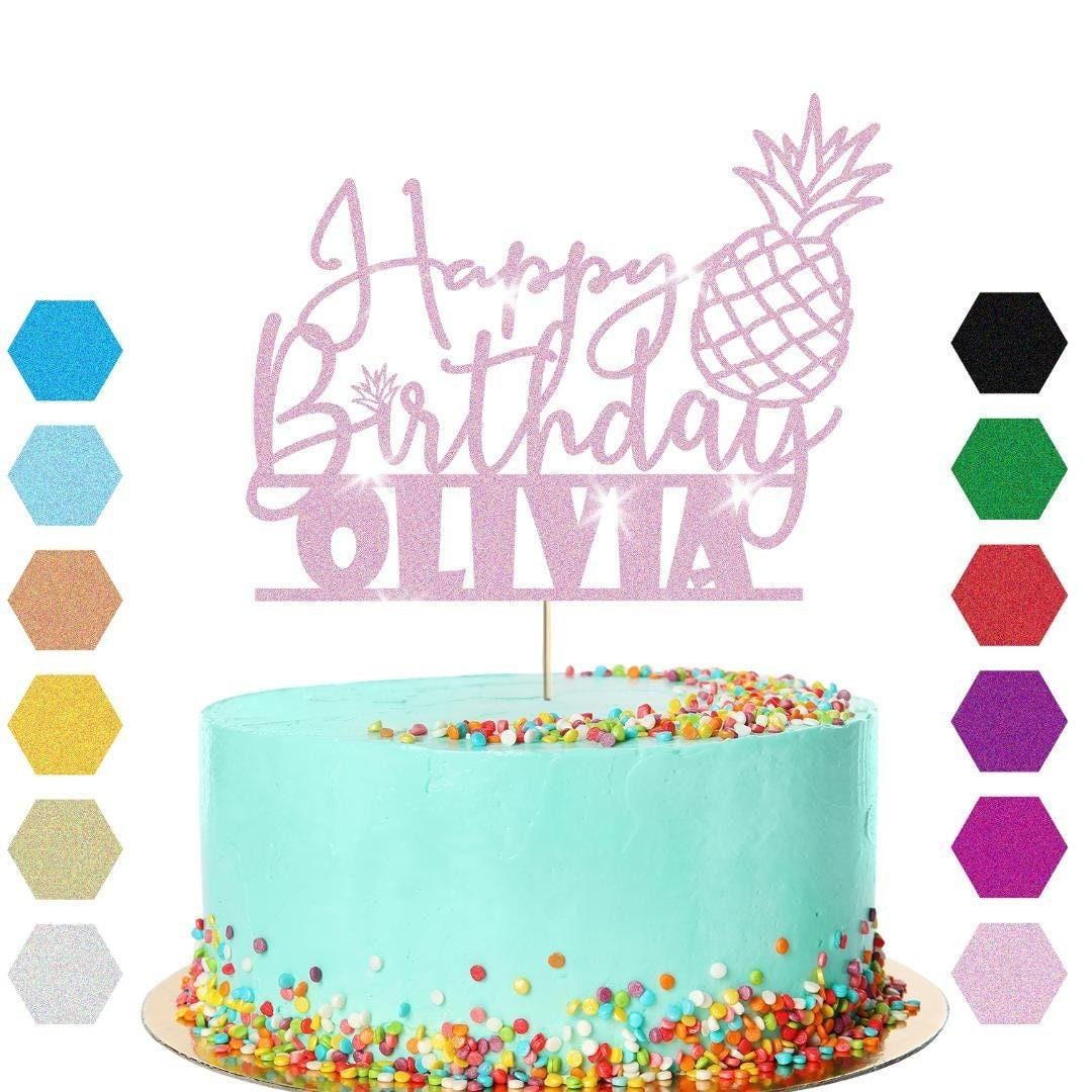 Personalised Pineapple Glitter Happy Birthday Cake Topper Party Cake Decoration