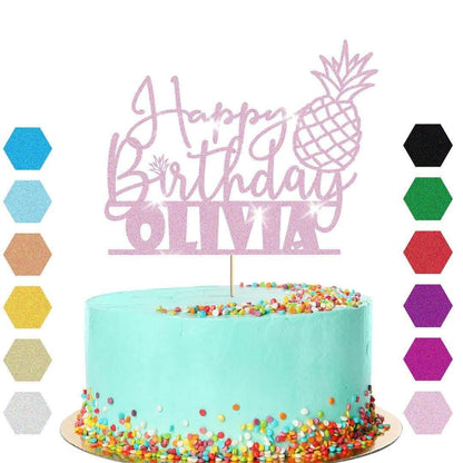 Personalised Pineapple Glitter Happy Birthday Cake Topper Party Cake Decoration