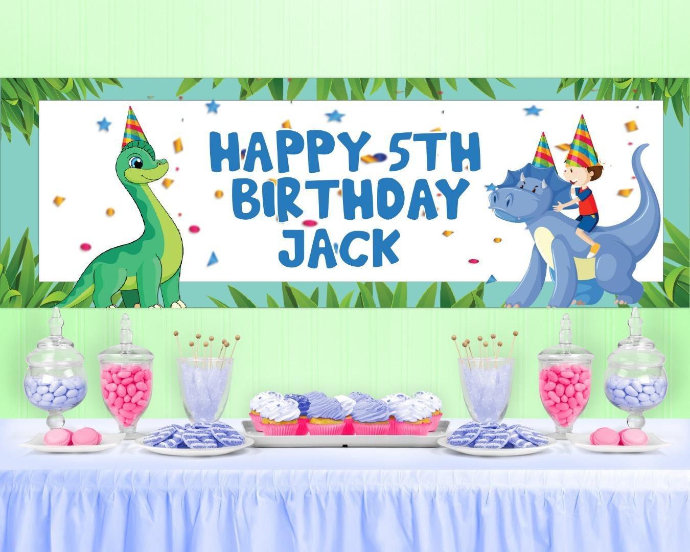2x Personalised Dinosaur Birthday Banner Set: Jurassic Party Decor