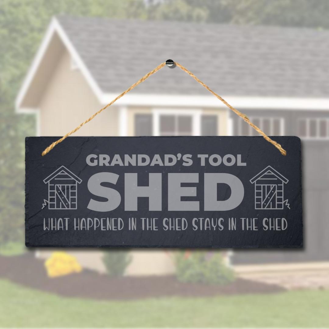 Grandads Tool Shed Engraved Hanging Slate Grandpa Workshop Shed Tools Plaque Sign