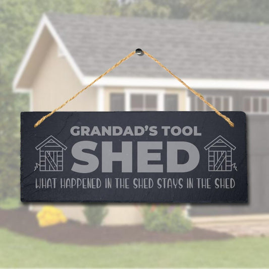 Grandads Tool Shed Engraved Hanging Slate Grandpa Workshop Shed Tools Plaque Sign