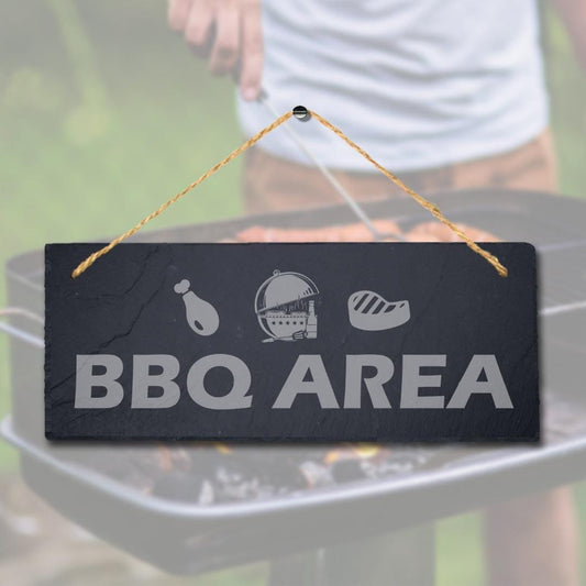 Bbq Area Laser Engraved Hanging Slate Cooking Food Party Home Decor Plaque Sign