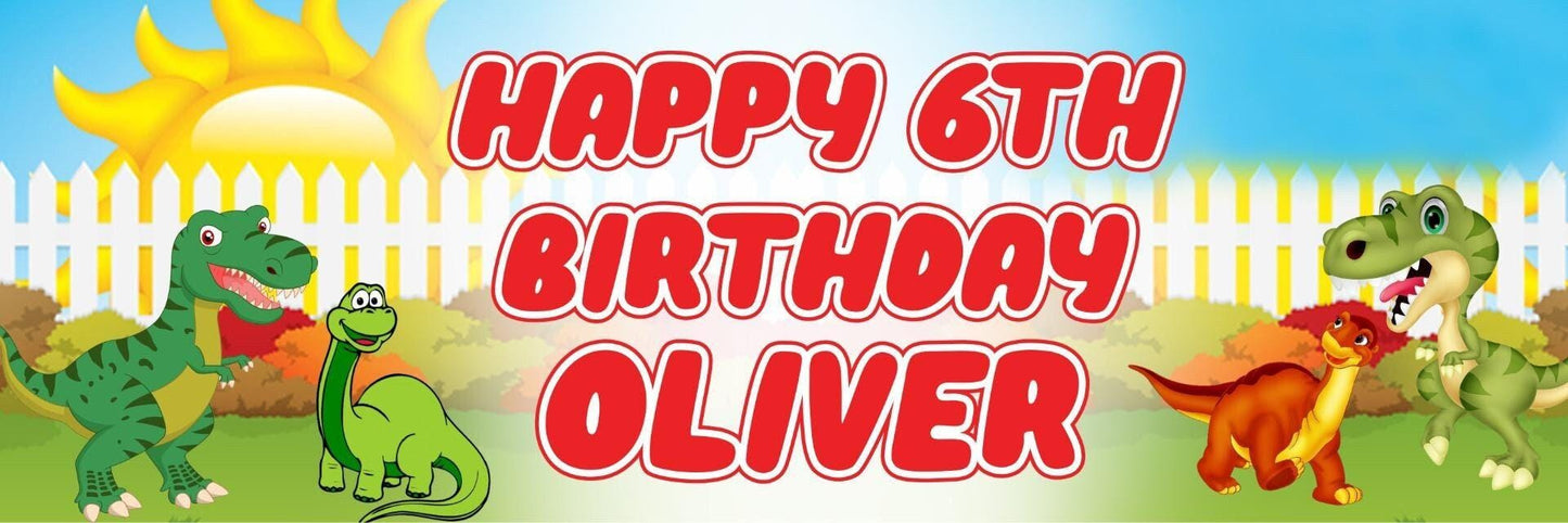 2 Personalised Green Dinosaur Birthday Celebration Banners Decoration Posters