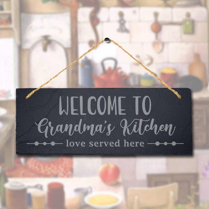 Personalised Grandma Kitchen Hanging Slate Sign Love Served Here Gardening Gift