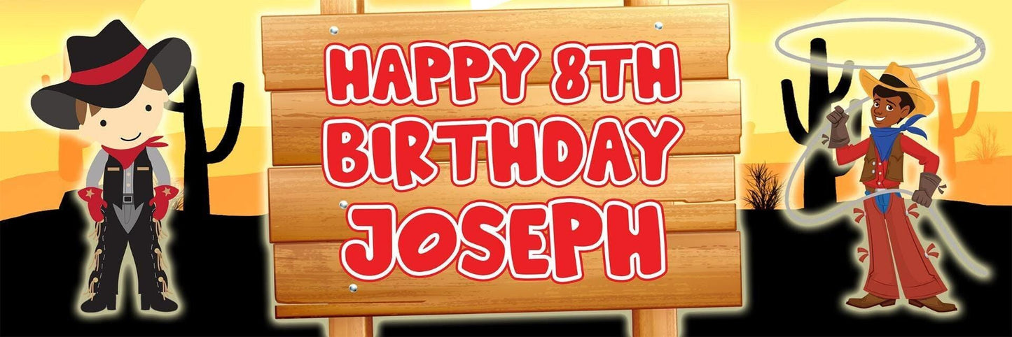 Personalised Cowboy Birthday Banners: Western Party Decoration (Set of 2)