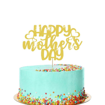 Happy Mothers Day Hearts Design Glitter Cake Topper Birthday Decoration