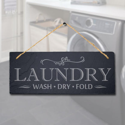 Laundry Wash Dry Fold Laser Engraved Hanging Slate Laundry Hub Home Plaque Sign