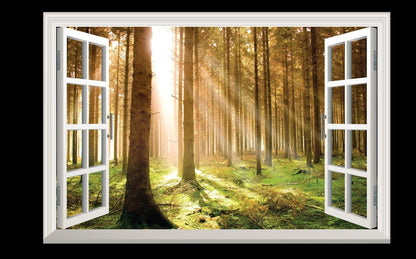 Forest Wall Sticker Dawn Woodland 3d Window View Effect Wall Decal Office Vinyl