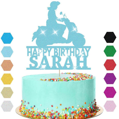 Scooter Bike Travel Cake Topper Personalised Girls Birthday Decoration Any Name