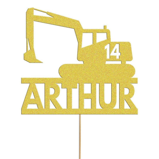 Personalised Glitter Digger Cake Topper: Construction Birthday Decor