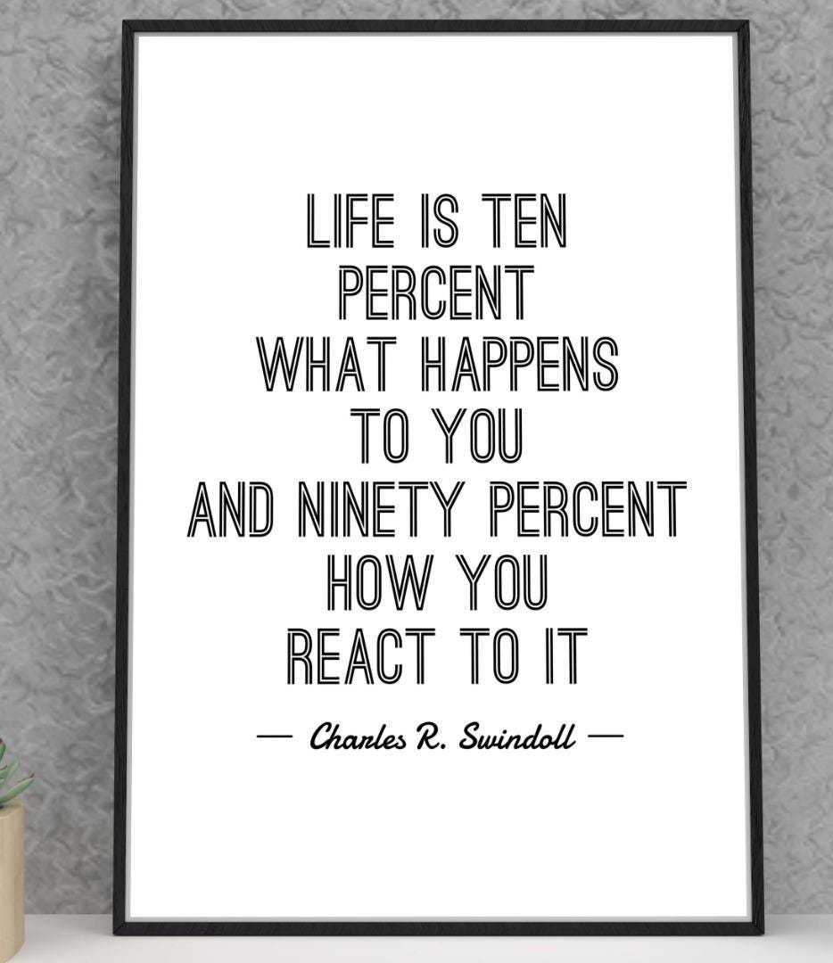 Life Is Ten Percent What Happens Motivational Positive Quote Poster Wall