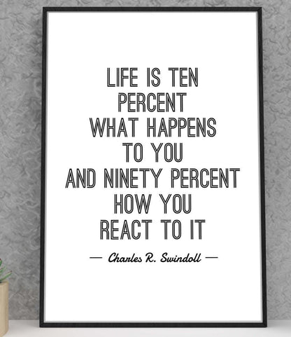 Life Is Ten Percent What Happens Motivational Positive Quote Poster Wall