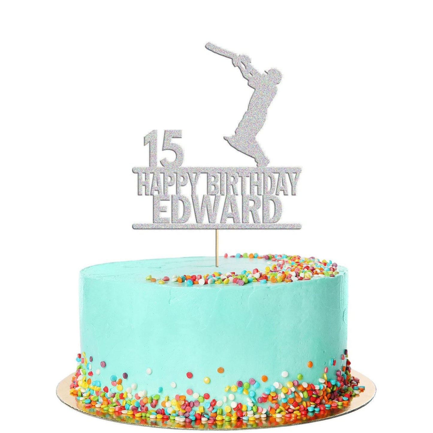 Personalised Glitter Cricket Cake Topper: Birthday Party Decor