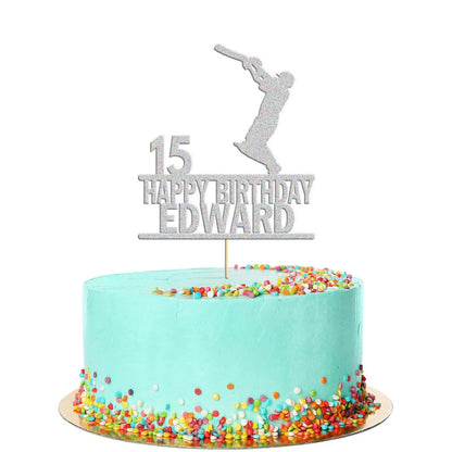 Personalised Glitter Cricket Cake Topper: Birthday Party Decor