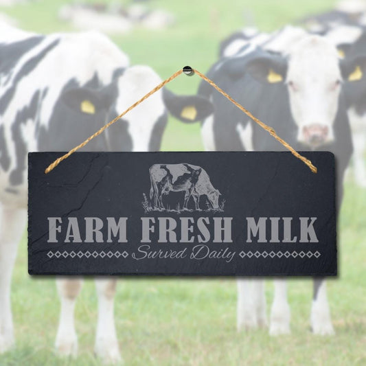 Farm Fresh Milk Laser Engraved Hanging Slate Farmhouse Allotment Plaque Sign