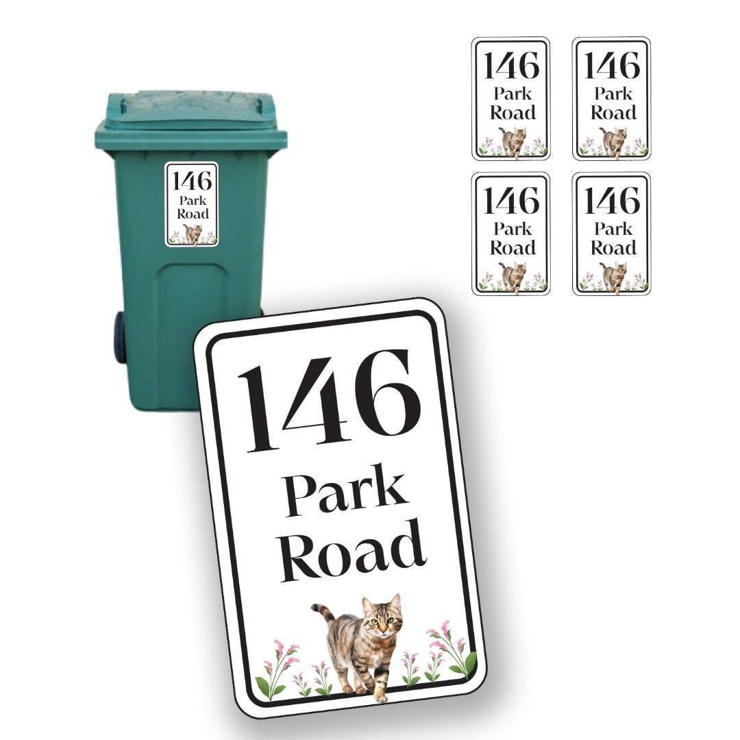 Personalized Cat Wheelie Bin Sticker: Custom Street Address