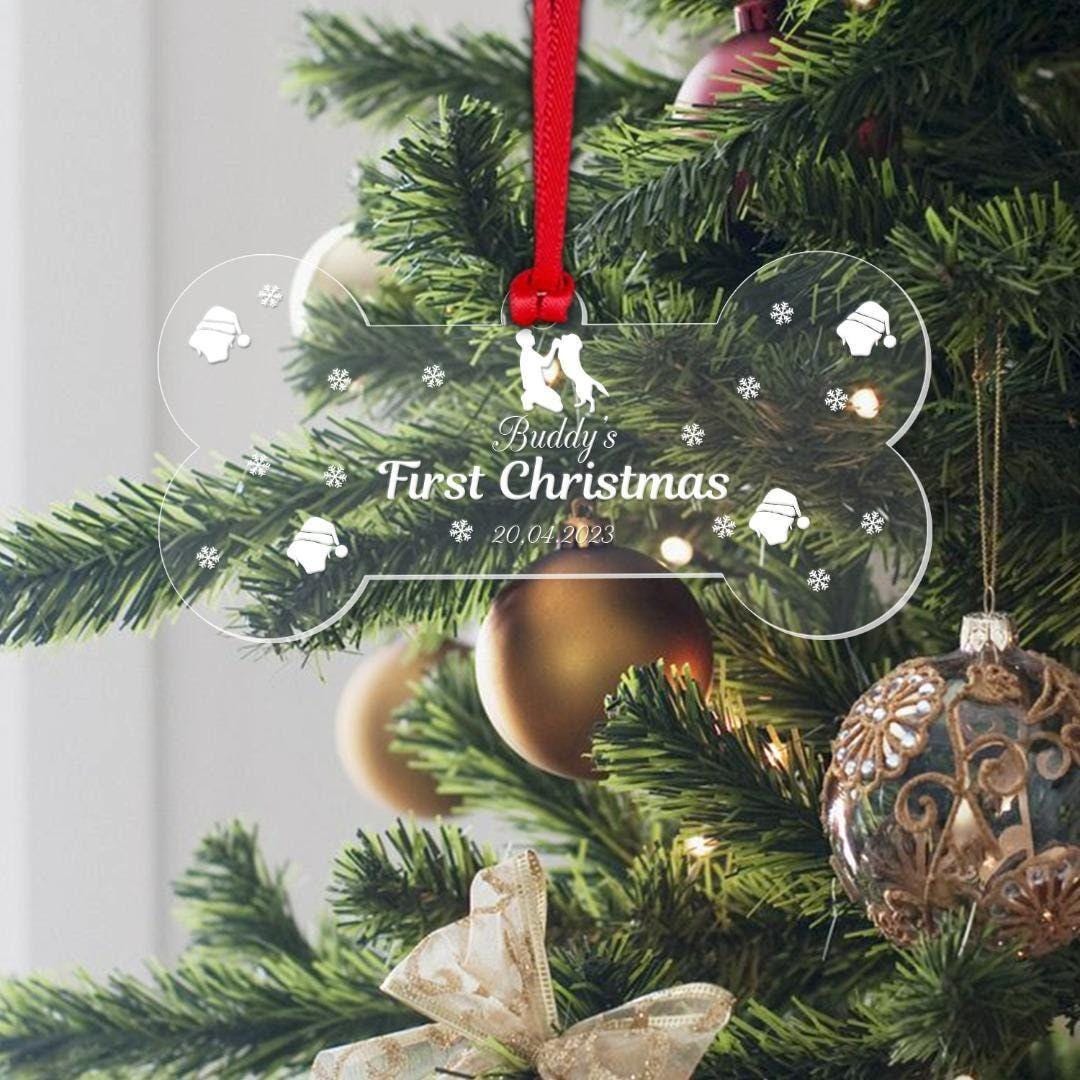 Personalised Dog First Christmas Bone Bauble Any Name Date Bauble Gift Keepsake Tree Dcor