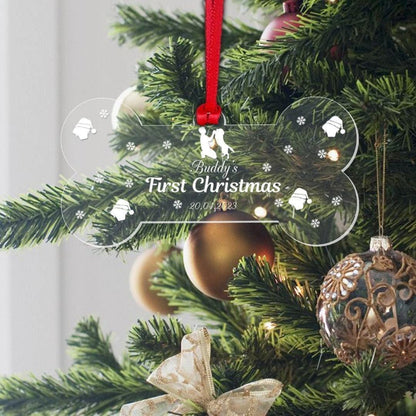 Personalised Dog First Christmas Bone Bauble Any Name Date Bauble Gift Keepsake Tree Dcor