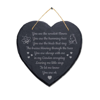 Youre The Sweetest Flower Laser Engraved Hanging Memorial Heart Shape Slate Sign