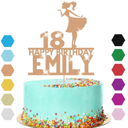 Stylish Girl Cake Topper Personalised Party Birthday Cake Decoration Any Name & Age