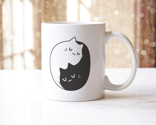Yin Yang Cats Mug: Novelty Coffee Tea Cup - Gift for Cat Lovers