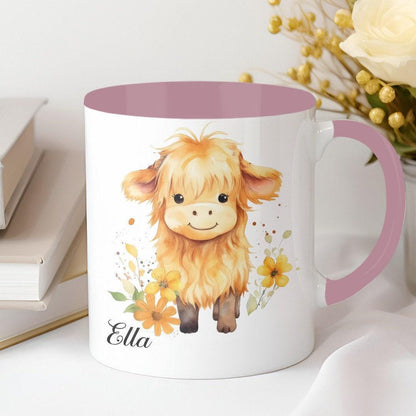 Custom Highland Cow Personalised Mug & Coaster Set Fluffy Cow Design Birthday Christmas Gifts