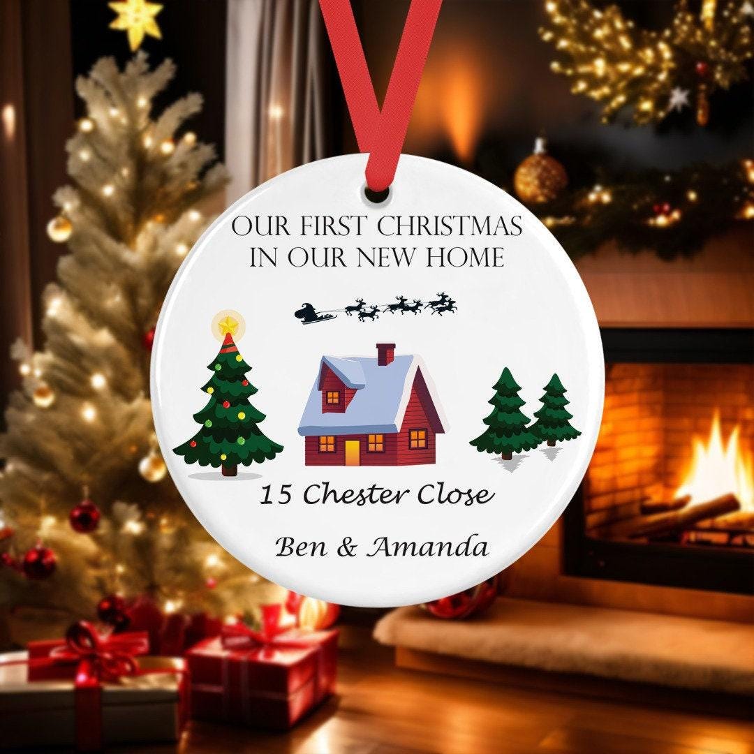 Personalised First Christmas In New Home Ceramic Bauble
