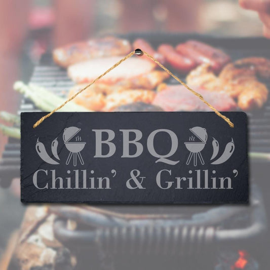 Bbq Chillin Grillin Laser Engraved Hanging Slate Party Home Decor Plaque Sign