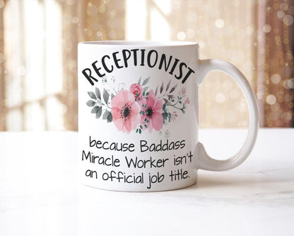 Receptionist Mug & Coaster Set Baddass Miracle Worker Funny Birthday Coffee Gift
