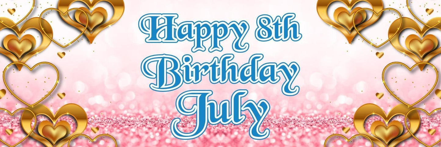 2 Personalised Birthday Celebration Banners Kids Party Decoration Rose Gold Hearts Themed Posters