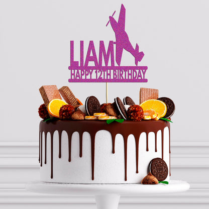 Personalised Glitter Airplane Birthday Cake Topper