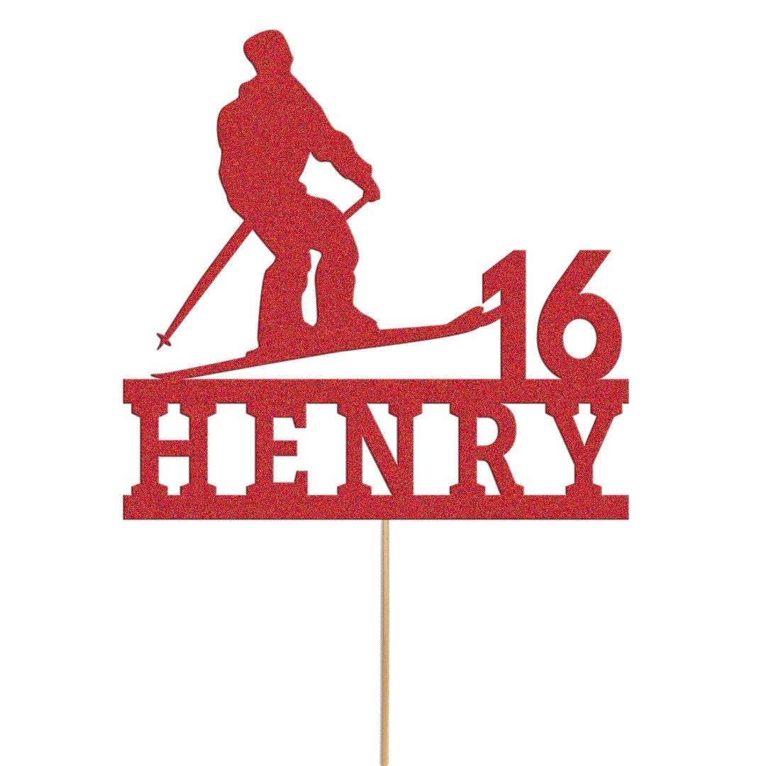 Personalised Skier Cake Topper: Glitter Birthday Decoration