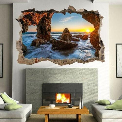 Malibu Ocean View Wall Decal: Sunset Sunrise 3D Window Poster