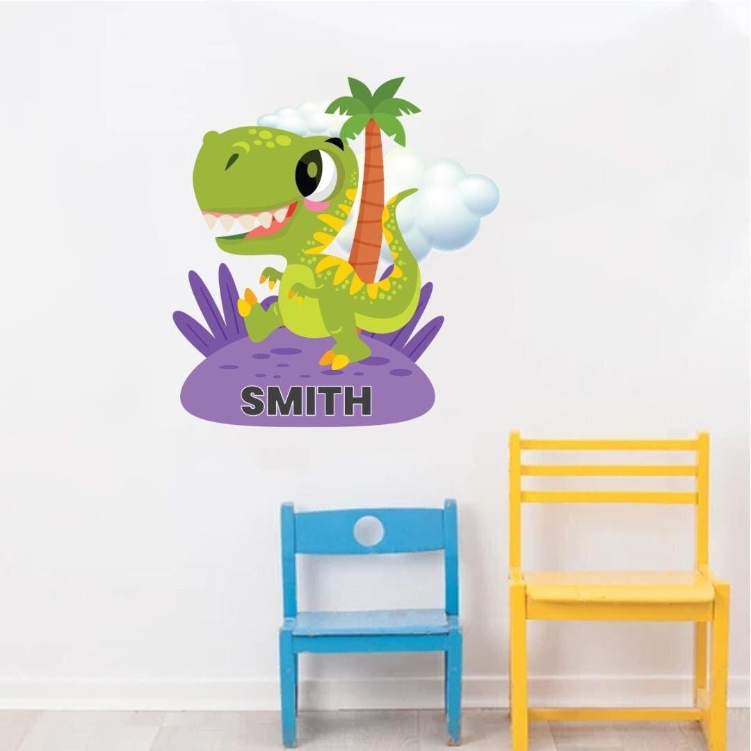 Personalised Raptor Dinosaur Wall Sticker Name Vinyl Decal Boys Kids Nursery Bedroom